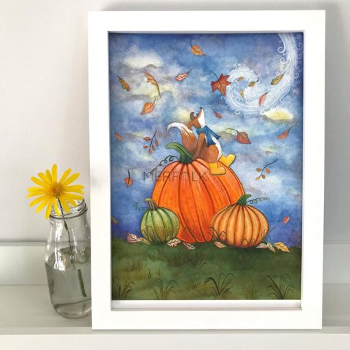 Felix Fox and his Prized Pumpkins in a Framed A4 Picture
