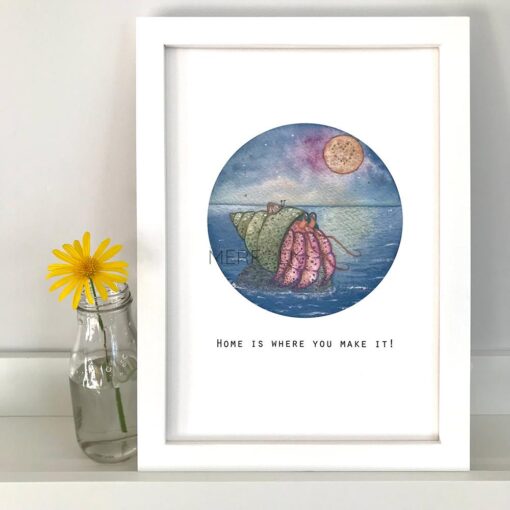 Framed a4 Picrure or Hermy The Hermmit Crab and Lionel the Limpet, Home is where you make it!