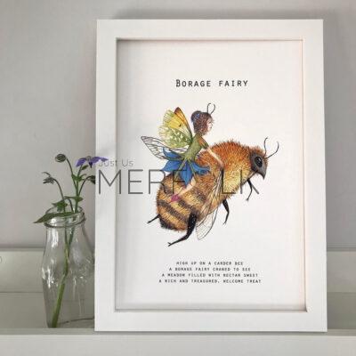 Merfolk Original Artwork, The Borage Fairy and the Carder Bee Picture, Can be Personalised