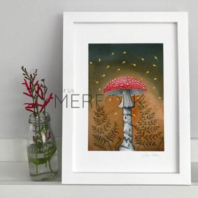 Framed Watercolour Print of The Enchanted Mushroom