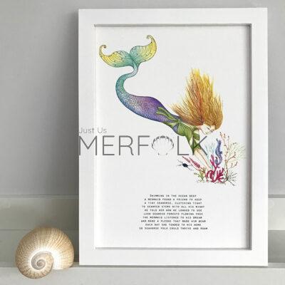 Framed watercolour print of Harmony the Mermaid