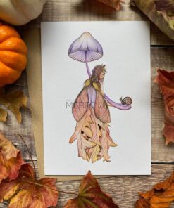 Autumn fairy and mushroom card