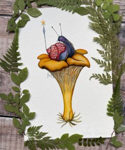 weird is wonderful snail and chanterelle mushroom print