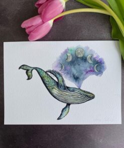 celestial humpback whale with moon phases