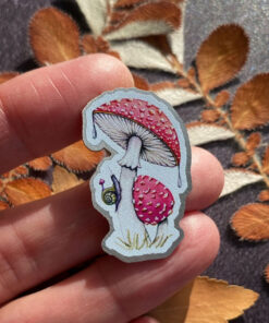 30mm pin badge of fly agaric mushroom and snail