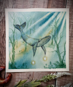 hmupback whale forest guide original watercolour artwork
