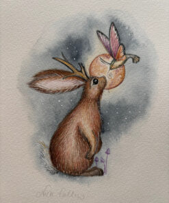 bunnalope, jackalope, bunny whimsical original artwork