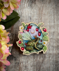 fairy frog wooden pin badge