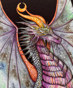 Blue dragon close up face watercolour art print.